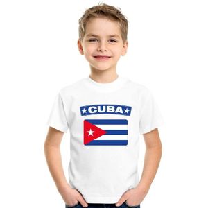 Cuba t-shirt met Cubaanse vlag wit kinderen