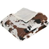 2x Stuks Fleece deken/fleeceplaid wit/bruin koeienprint 130 x 160 cm polyester - Bankdeken - Fleece deken - Fleece plaid