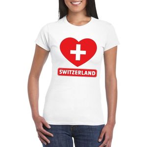 Zwitserland t-shirt met Zwitserse vlag in hart wit dames