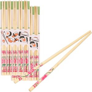 Concorde Sushi eetstokjes 40x setjes - bamboe hout - roze bloemen print - 24 cm