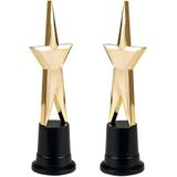2x stuks star award prijs met gouden ster 22 cm - Van plastic - Feestartikelen - Awards/sportprijzen