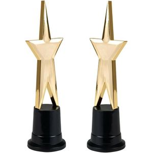 2x stuks star award prijs met gouden ster 22 cm - Van plastic - Feestartikelen - Awards/sportprijzen