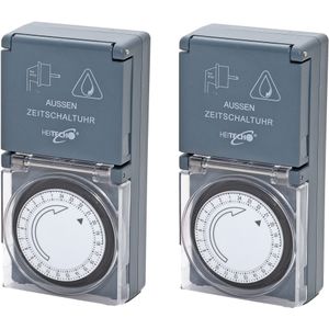 2x stuks programmeerbare tijdklok/tijdschakelaar/stekkerdoos voor binnen/buiten indoor/outdoor 24-uurs