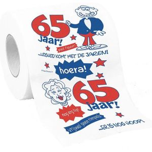 Cadeau toiletpapier/wc-papier 65 jaar - 65e verjaardag - verjaardagscadeau - decoratie/versiering