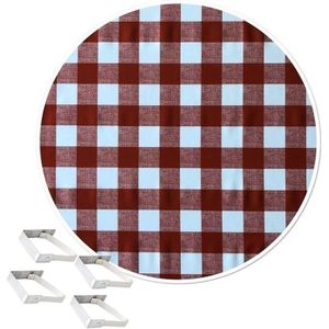 Buiten tafelkleed/tafelzeil boeren ruit rood 160 cm rond met 4 tafelkleedklemmen - Tuintafelkleed tafeldecoratie