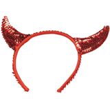 Halloween diadeem - 4x - duivel hoorntjes met pailletten - rood - kunststof
