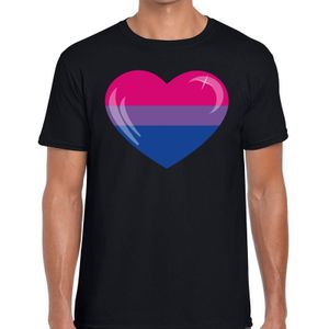 Bisexueel hart gaypride t-shirt - zwart shirt met hart in Bi kleuren voor heren - gaypride/LHBT kleding