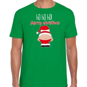 Bellatio Decorations fout kersttrui t-shirt heren - Kerstman - groen - Merry Christmas