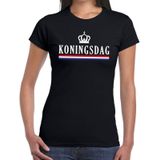 Zwart Koningsdag met Hollandse vlag en kroontje t- shirt - Shirt voor dames - Koningsdag kleding