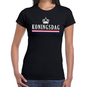 Zwart Koningsdag met Hollandse vlag en kroontje t- shirt - Shirt voor dames - Koningsdag kleding