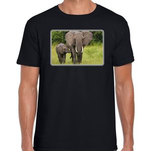Dieren shirt met olifanten foto - zwart - voor heren - Afrikaanse dieren/ olifant cadeau t-shirt - kleding