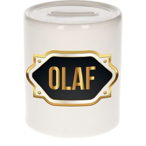 Olaf naam cadeau spaarpot met gouden embleem - kado verjaardag/ vaderdag/ pensioen/ geslaagd/ bedankt