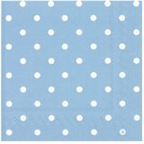 60x Polka Dot 3-laags servetten licht blauw met witte stippen 33 x 33 cm