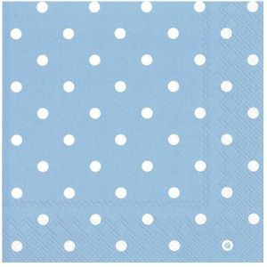 60x Polka Dot 3-laags servetten licht blauw met witte stippen 33 x 33 cm