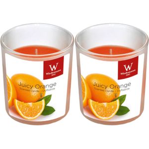 2x Geurkaarsen sinaasappel in glazen houder 25 branduren - Geurkaarsen sinaasappel geur - Woondecoraties