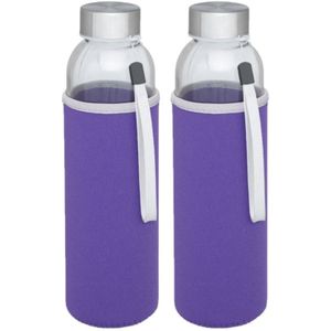 4x stuks glazen waterfles/drinkfles met paarse softshell bescherm hoes 500 ml - Sportfles - Bidon