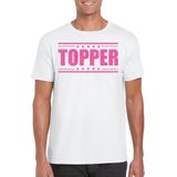 Bellatio Decorations Verkleed T-shirt voor heren - topper - wit - roze glitters - feestkleding