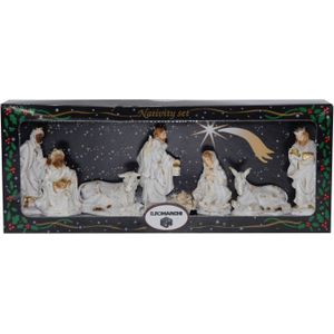 8x Witte kerststal beelden/figuren 10 cm in doos 39 x 16 x 6,5 cm - religieuze kerstbeelden / kerststallen figuren