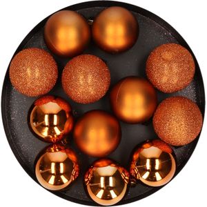 12x stuks kunststof kerstballen oranje 6 cm mat/glans/glitter - Onbreekbare plastic kerstballen - Kerstversiering