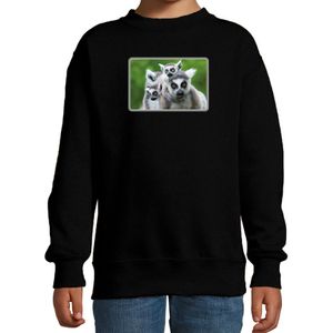 Dieren sweater met maki apen foto - zwart - kinderen - natuur / ringstaart maki cadeau trui - kleding / sweat shirt