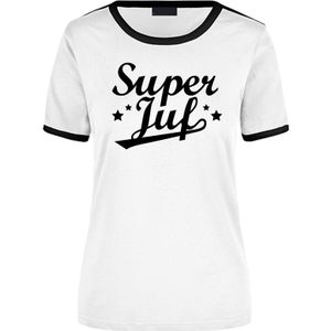 Super juf wit/zwart ringer t-shirt voor dames - Einde schooljaar/juffendag cadeau