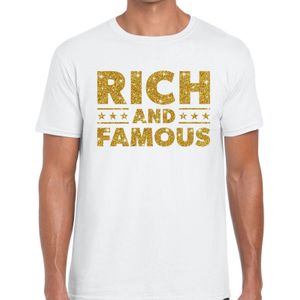 Rich and Famous goud glitter tekst t-shirt wit voor heren