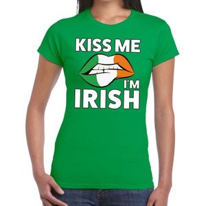 Kiss me i'm Irish t-shirt groen dames - feest shirts dames - Ierland kleding