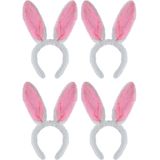 5x stuks konijnen/bunny oren wit met roze voor volwassenen 29 x 23 cm - Feest diadeem konijn/paashaas - Paas verkleedkleding