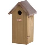 Houten vogelhuisje/nesthuisje koolmees 30 cm met kijkluik - Vurenhouten vogelhuisjes tuindecoraties - Vogelnestje voor kleine tuinvogeltjes