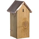 Houten vogelhuisje/nesthuisje koolmees 30 cm met kijkluik - Vurenhouten vogelhuisjes tuindecoraties - Vogelnestje voor kleine tuinvogeltjes