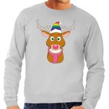 Foute kersttrui / sweater Gay Ruldolf met regenboog muts en roze sjaal grijs voor heren - Kersttruien