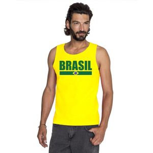 Geel Brasil supporter mouwloos shirt heren - Brazilie singlet shirt/ tanktop