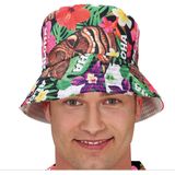 Carnaval verkleed set - Tropische Hawaii party - bucket hoed met bloemenslinger groen/wit - volwassenen