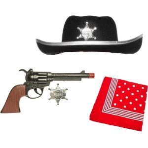 Cowboys speelgoed/verkleed hoed/zakdoek met revolver set kinderen 4-delig