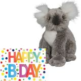 Pluche Knuffel Koala Beer 18 cm met A5-size Happy Birthday Wenskaart - Verjaardag Cadeau Setje