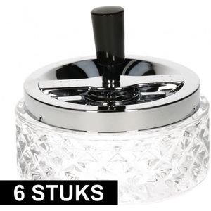 6x Glazen draaiasbakken/terrasasbakken 12 cm - Buiten asbakken - Tafelaccessoires - Tuin artikelen