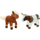 Pluche Knuffel Boerderijdieren set Koe en Paard van 23 cm - Zachte Kinder Knuffels