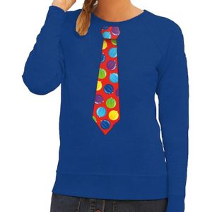 Foute kersttrui / sweater stropdas met kerstballen print blauw voor dames