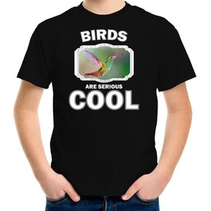 Dieren vogels t-shirt zwart kinderen - birds are serious cool shirt  jongens/ meisjes - cadeau shirt kolibrie vogel/ vogels liefhebber - kinderkleding / kleding