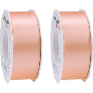 2x Luxe, brede Hobby/decoratie zalmroze satijnen sierlinten 4 cm/40 mm x 25 meter- Luxe kwaliteit - Cadeaulint satijnlint/ribbon