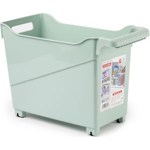 Plasticforte opberg Trolley Container - mintgroen - op wieltjes - L38 x B18 x H26 cm - kunststof - opslag box/bak - 17 liter