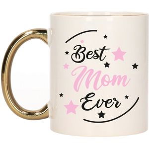 Bellatio Decorations Cadeau koffie/thee mok voor mama - roze met gouden oor - de beste - Moederdag