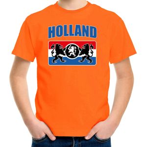 Oranje fan t-shirt voor kinderen - Holland met een Nederlands wapen - Nederland supporter - Koningsdag / EK / WK shirt / outfit