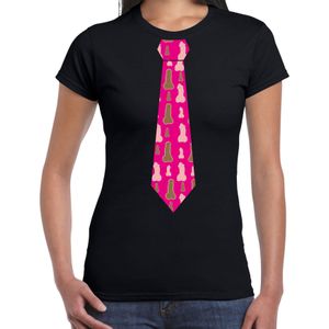 Bellatio Decorations vrijgezellenfeest stropdas t-shirt met piemels - dames - zwart