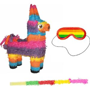 Funny Fashion - Pinata Mexicaanse Ezel 56 cm set met masker en stok