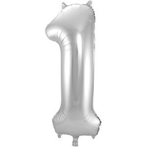 Folat Folie cijfer ballon - 86 cm zilver - cijfer 1 - verjaardag leeftijd