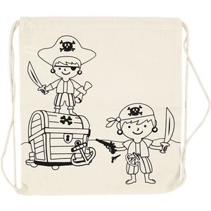 Set van 6x stuks inkleurbare katoenen rugzakjes piraat 41 cm - Hobby/knutsel artikelen voor kinderen