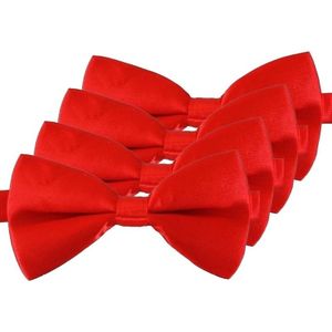 4x Rode verkleed vlinderstrikjes 12 cm voor dames/heren - Rood thema verkleedaccessoires/feestartikelen - Vlinderstrikken/vlinderdassen met elastieken sluiting