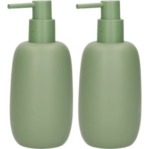 Zeller Zeeppompje/dispenser - 2x stuks - kunststeen - salie groen - 16 cm - Scandinavisch strak design