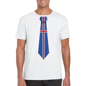 Wit t-shirt met IJslandse vlag stropdas heren - IJsland supporter